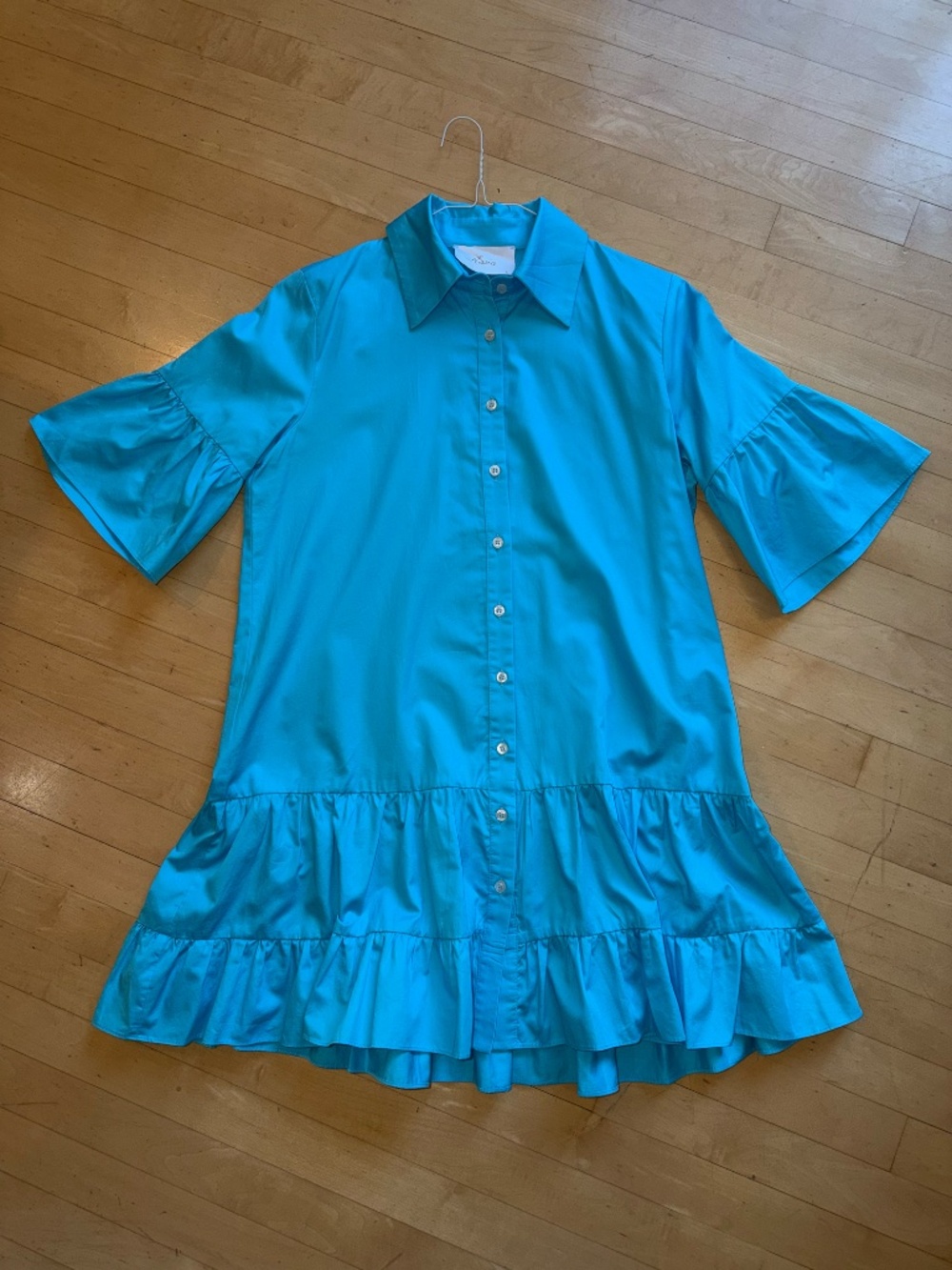 Kasia Turqiouse blue tiered shirt dress, L,  GP1548 - Picture 2 of 5